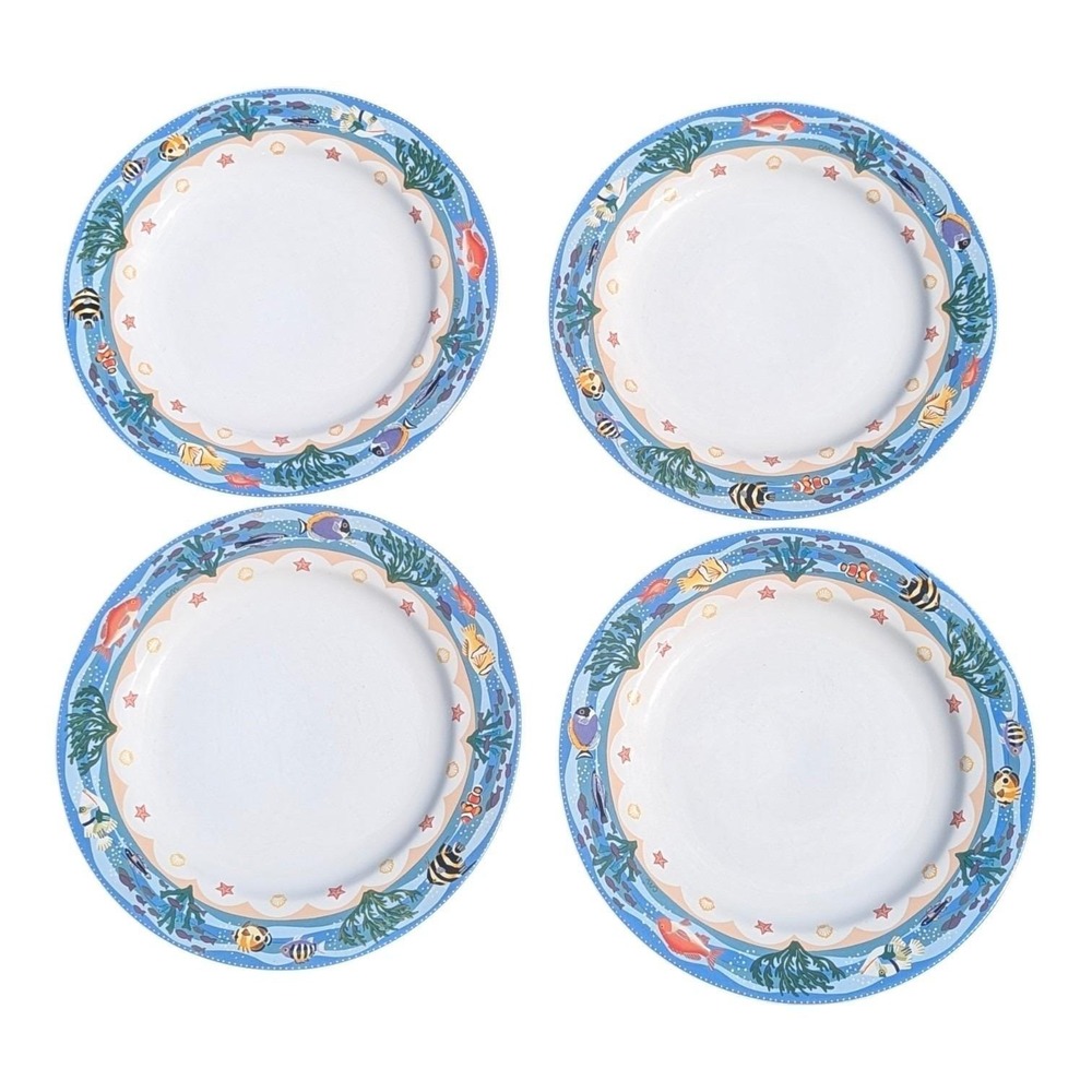Coastal Cottagecore Sakura Coral Reef Stoneware Dinner Plates‎ Set of 4